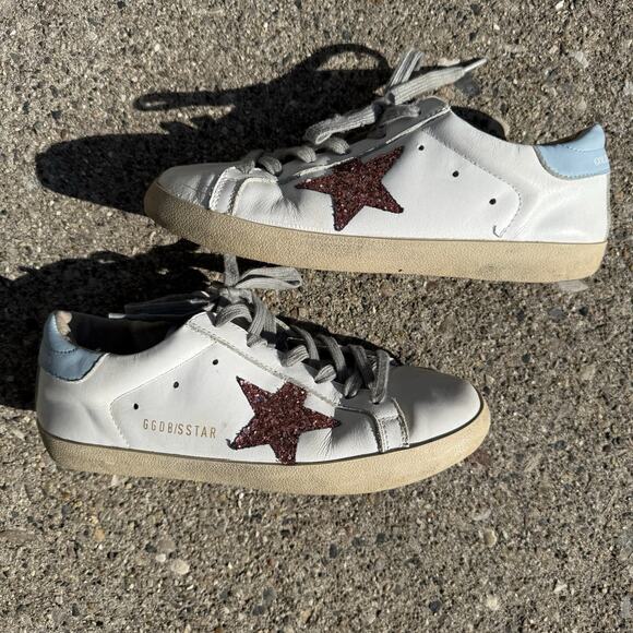 Golden Goose SUPERSTAR White Sky Blue Pink Glitter Limited Edition Sneakers 40 - Picture 1 of 7